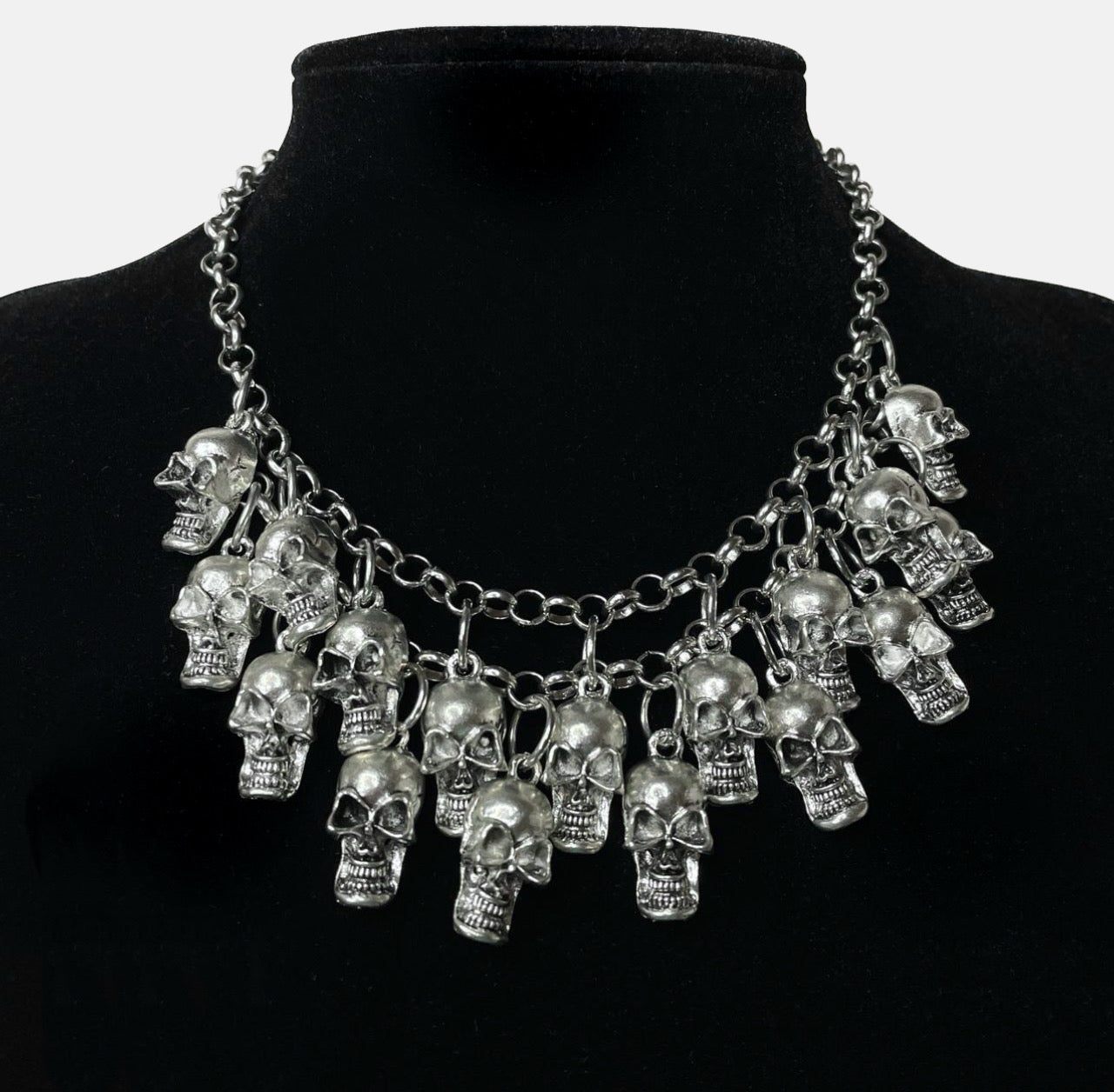 Double Layer Silver Skull Necklace