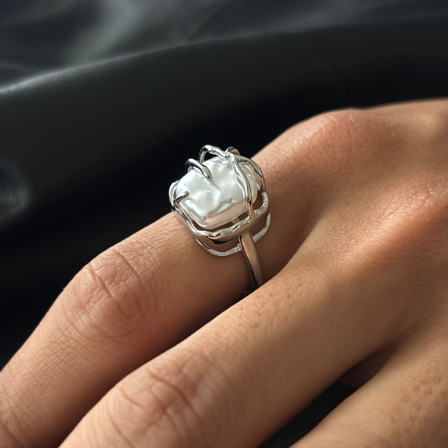Sterling Silver Encased Pearl Ring