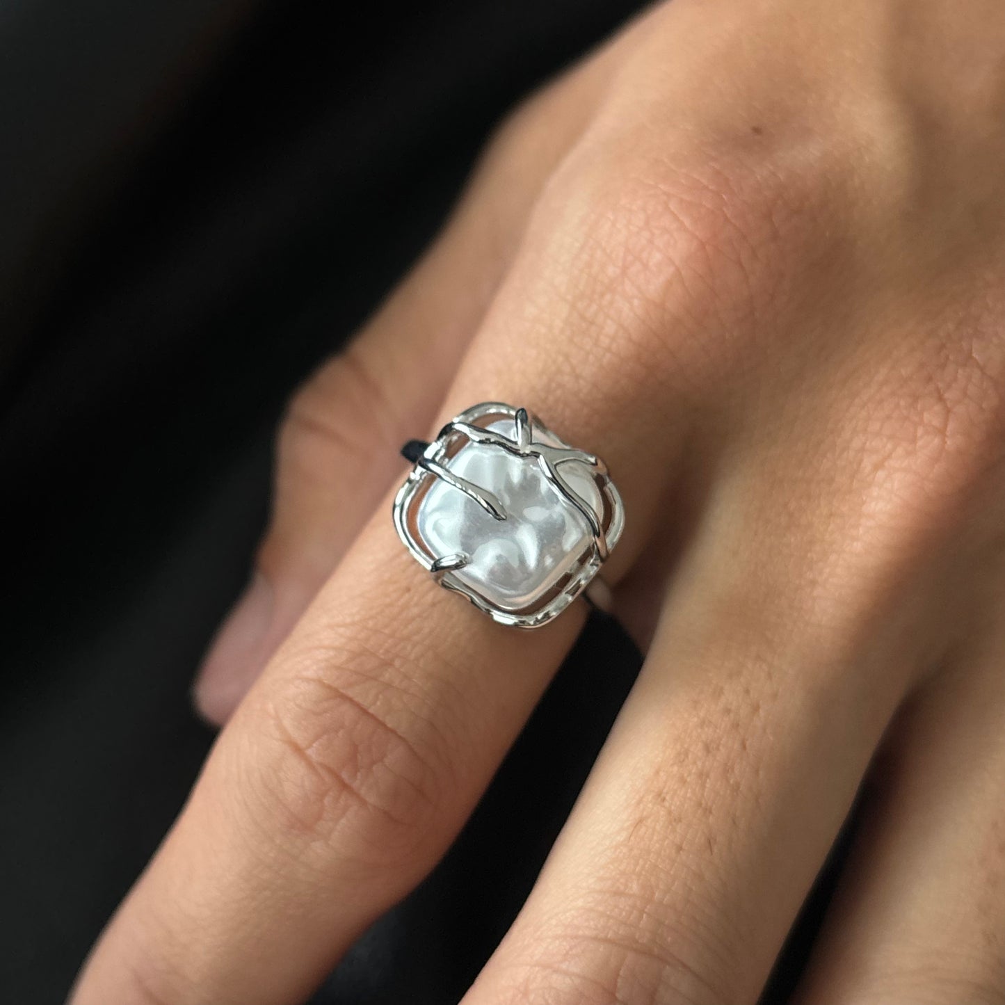 Sterling Silver Encased Pearl Ring