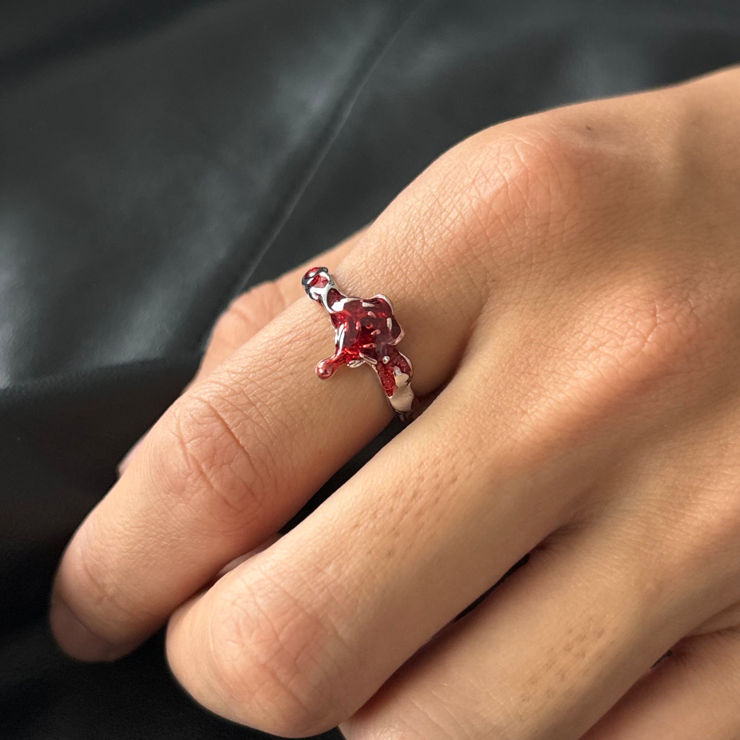 Bleeding Rose Unisex Silver Ring