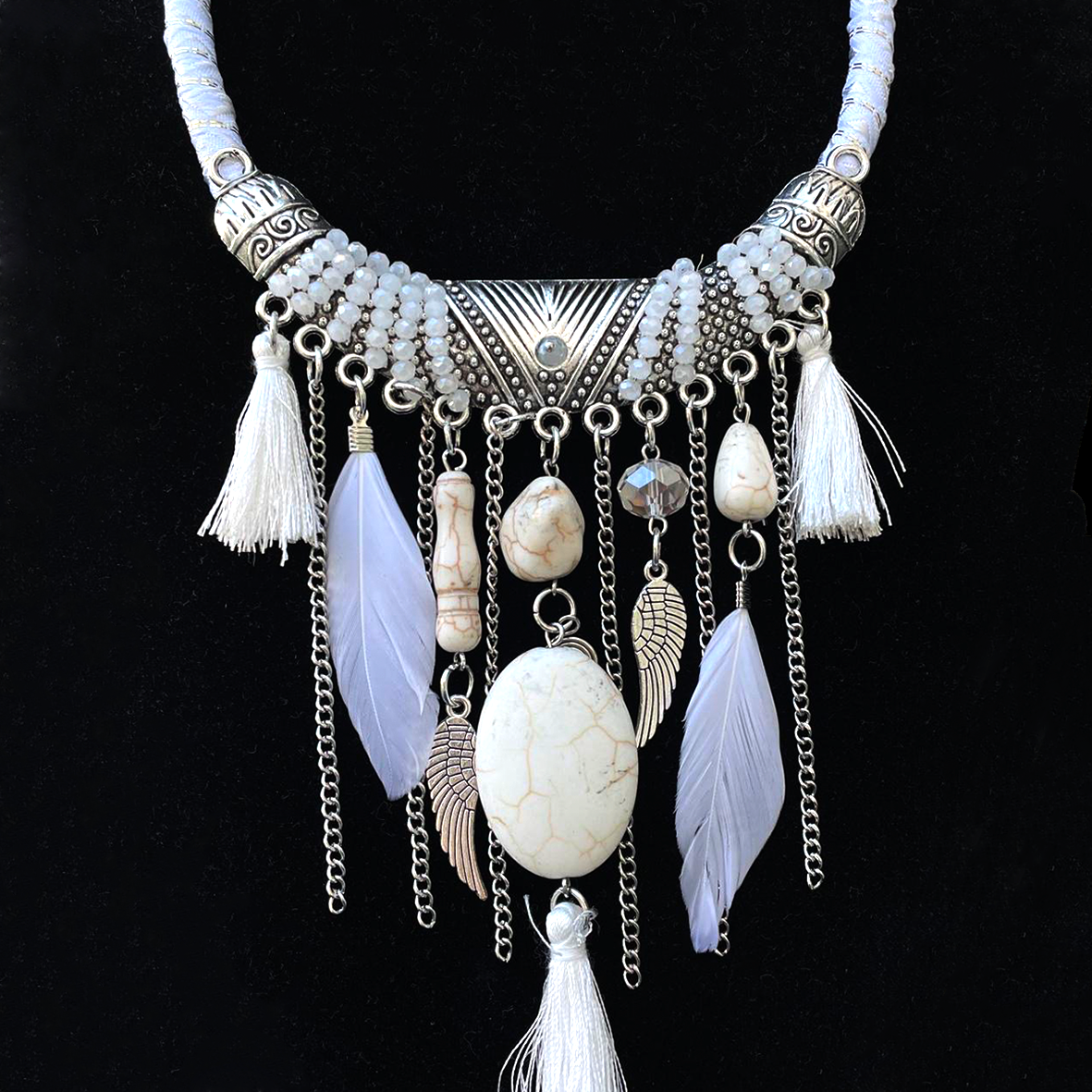 White Tassel Feathers Necklace