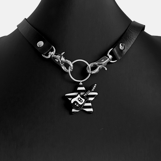 Rock Star black and white leather chocker
