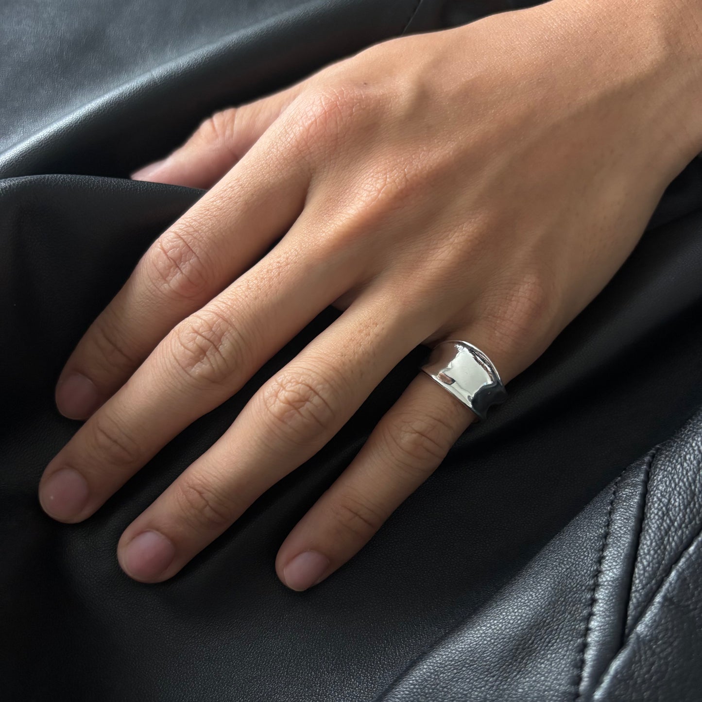Minimal Style Bold Silver Ring