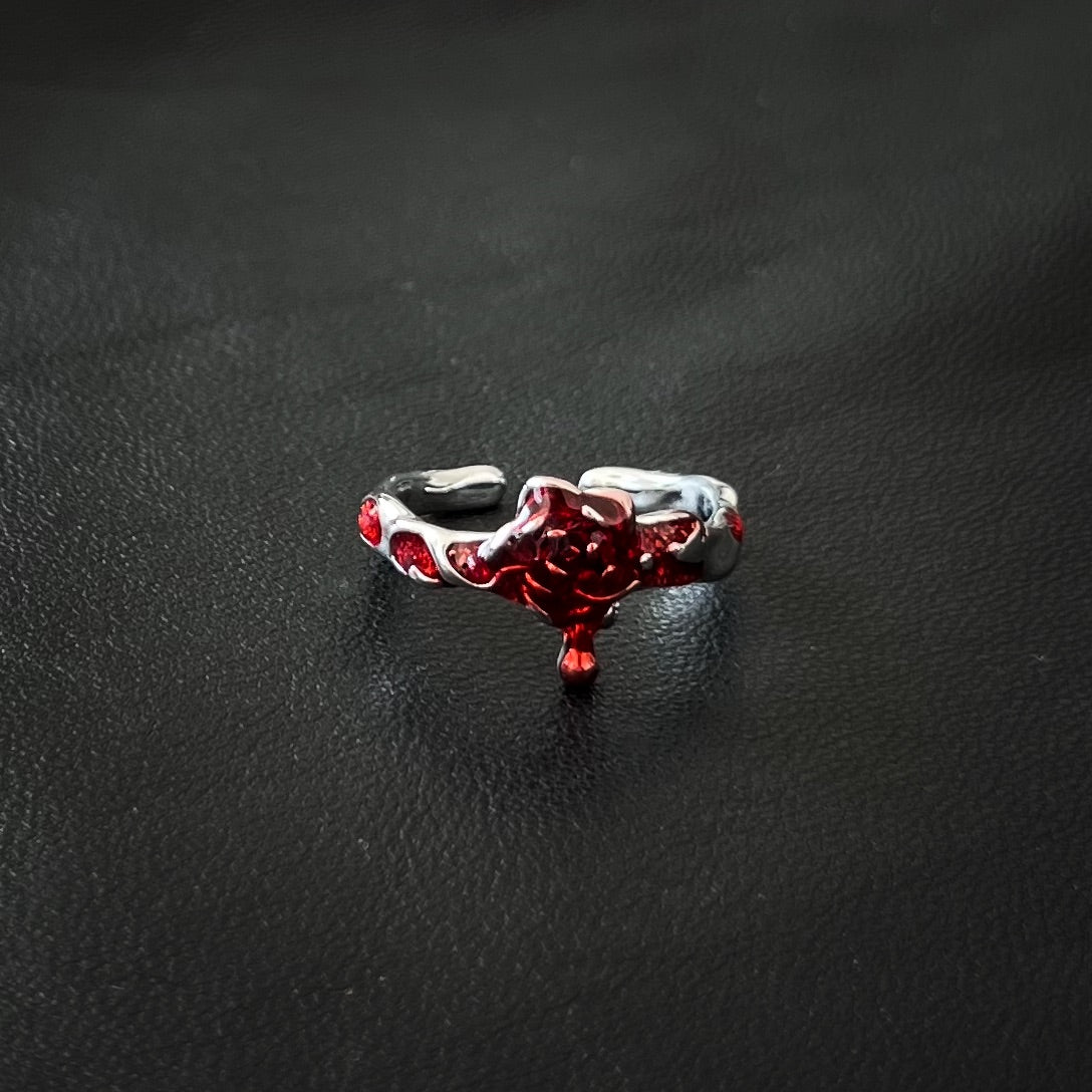 Bleeding Rose Unisex Silver Ring