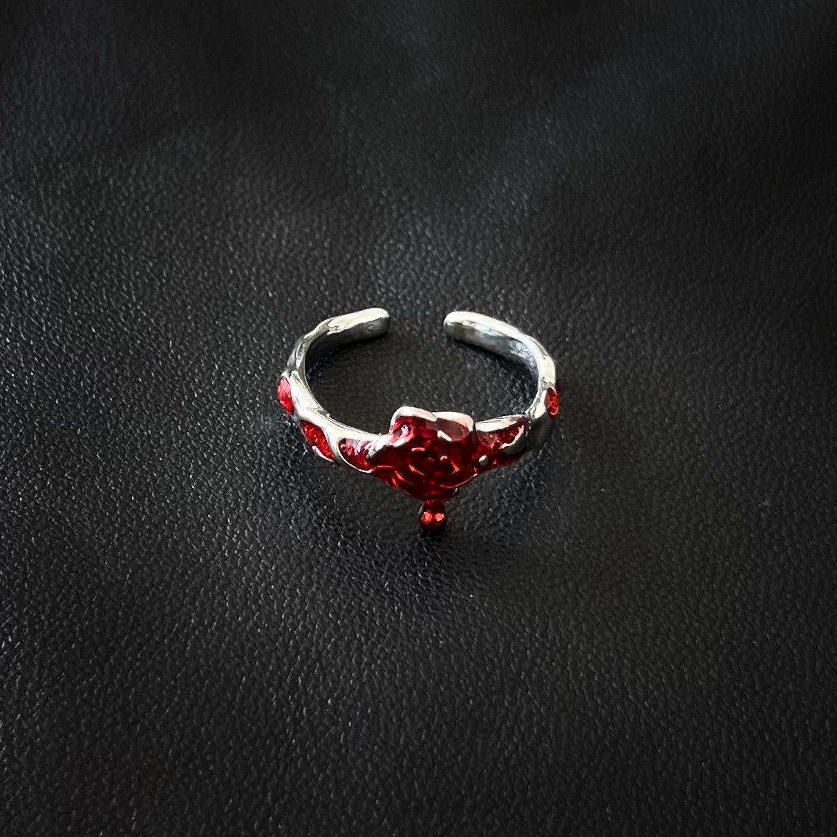 Bleeding Rose Unisex Silver Ring