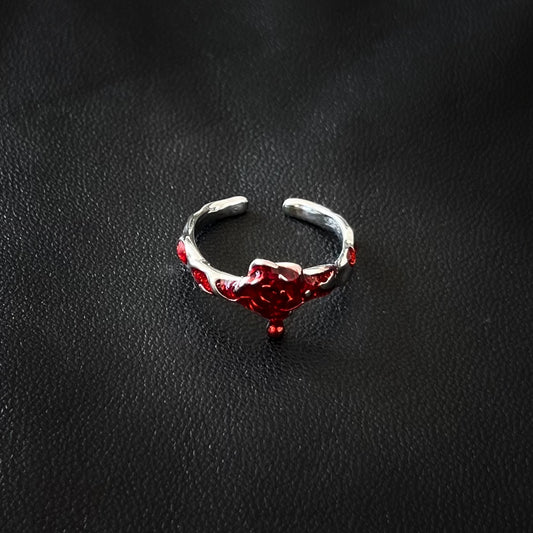 Bleeding Rose Unisex Silver Ring