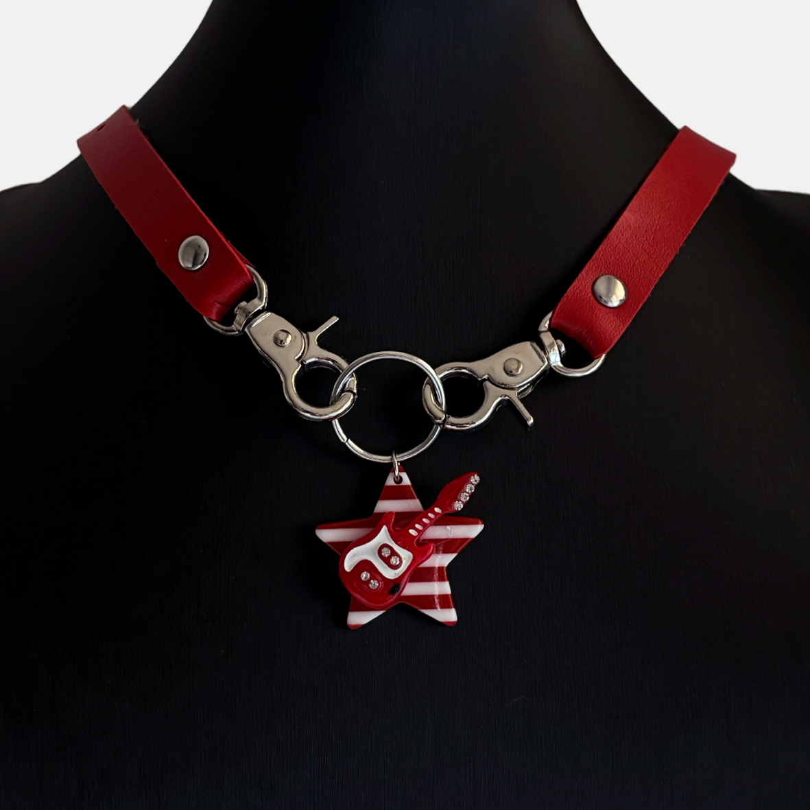 Rock Star red leather chocker