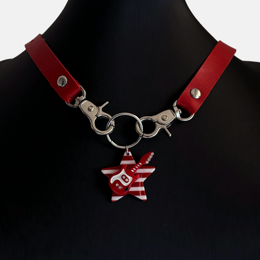 Rock Star red leather chocker