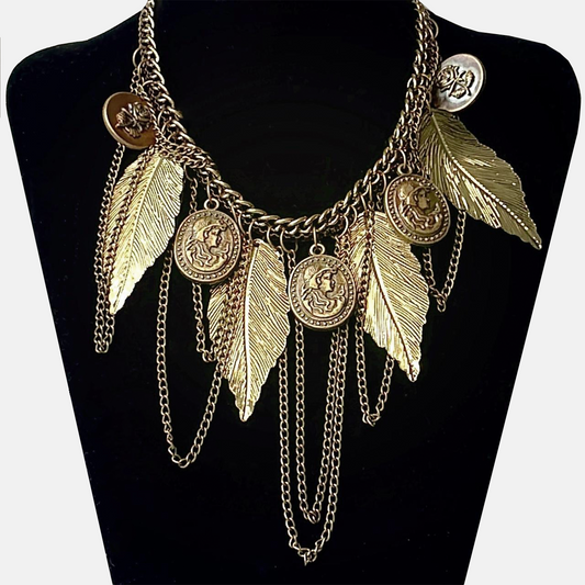 Oldmoney Golden Coin and Leafs Necklace