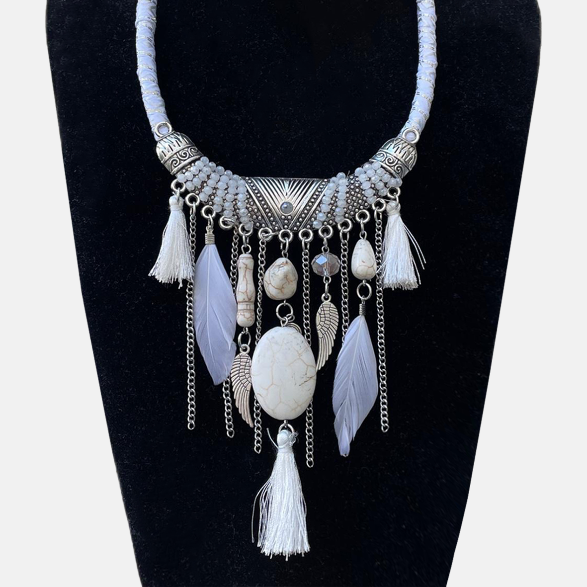 White Tassel Feathers Necklace