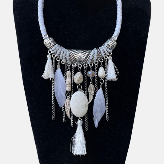 White Tassel Feathers Necklace